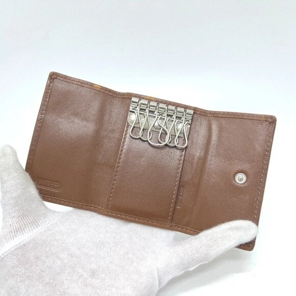 COACH Signature 6-Ring Key Case Canvas Brown/Beige - Picture 7 of 11